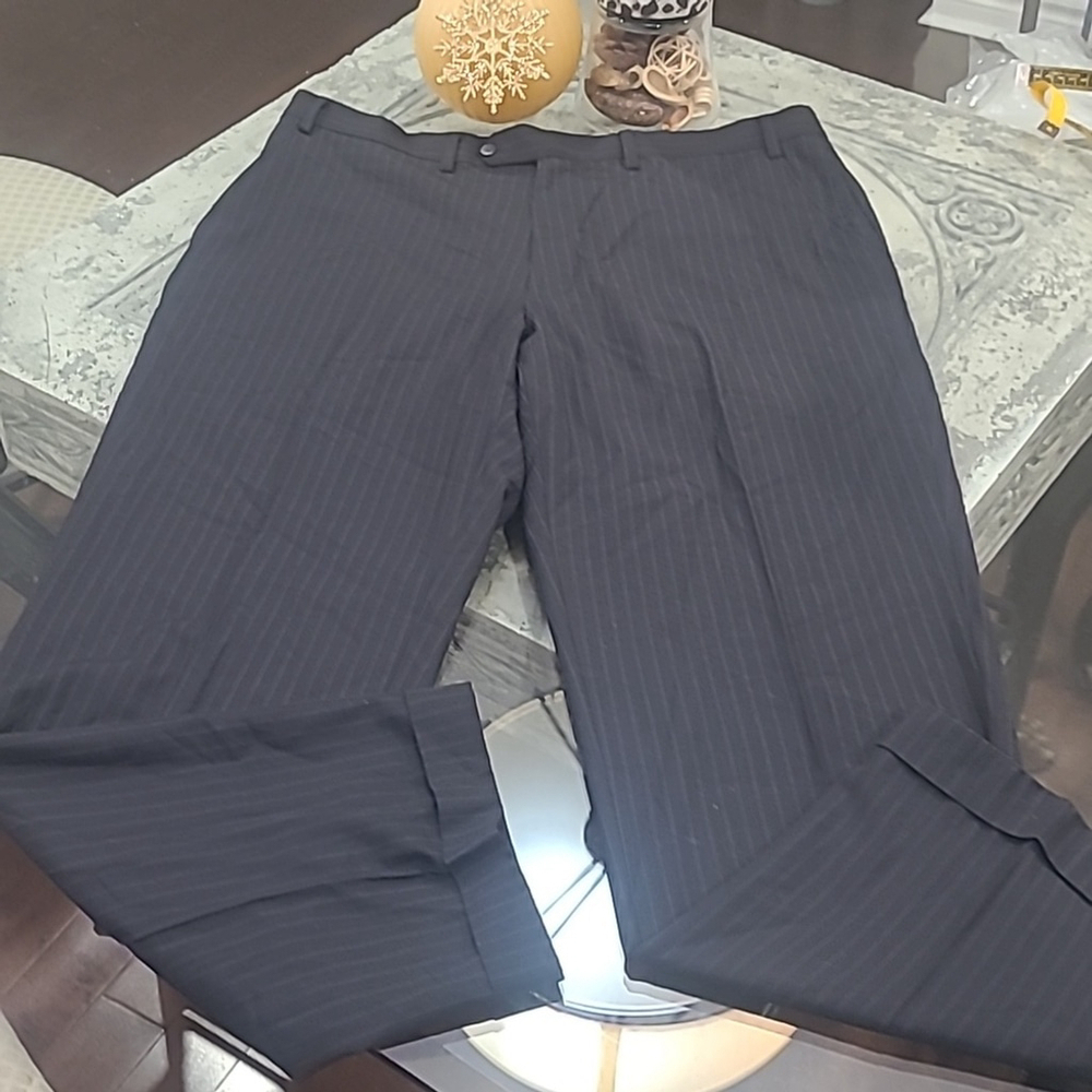 BALMAIN MEN'S NOBILITY 150'S SHEEP WOOL STRIPED BLACK PANTS Trousers 36